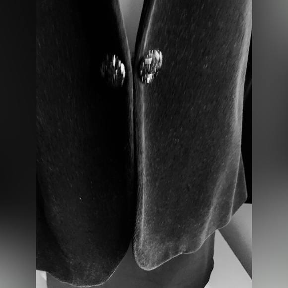 Black thick cotton velvet blazer single button tuxedo shawl collar high neck 12 - Picture 6 of 16